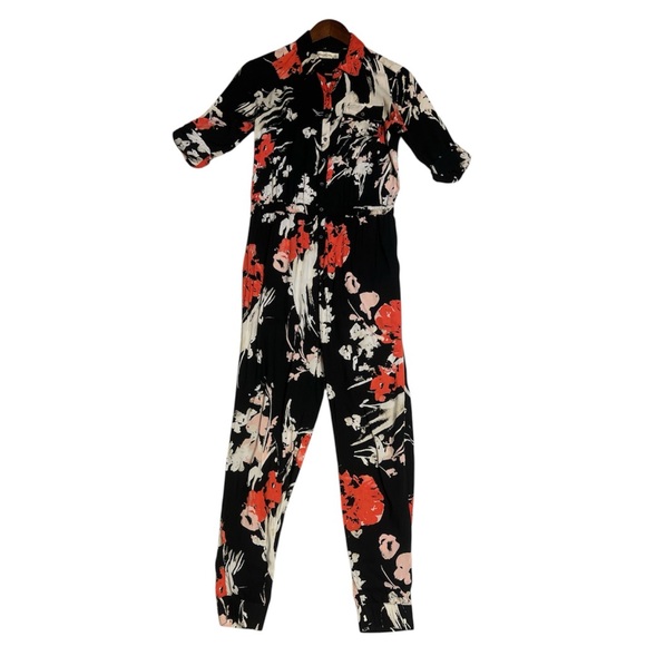 Abercrombie & Fitch Pants - Abercrombie & Fitch Black Red Floral Button Front Jogger Style Jumpsuit Medium